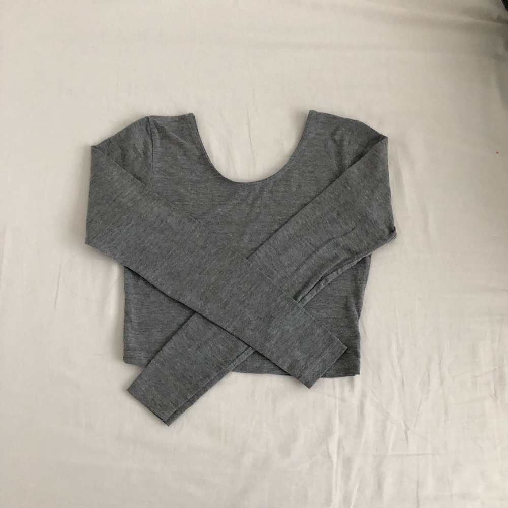 American Apparel Scoop Neck Long Sleeve Crop Top - Gray